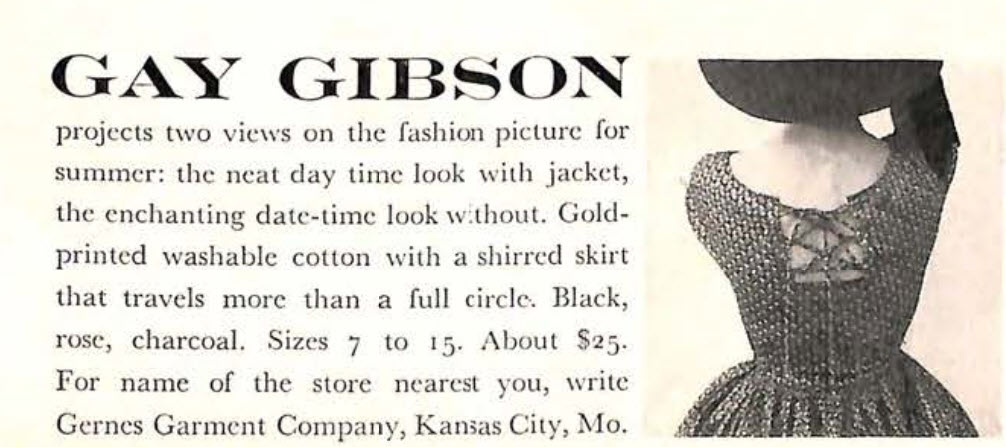 ay Gibson Ad copy and back detail - 1952 Mademoiselle Magazine