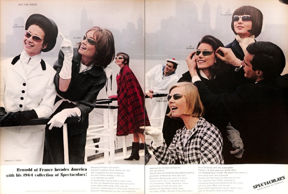 Spectaculars sixties sunglasses 2 page ad from Renauld of France - May 1964 - Vogue Magazine